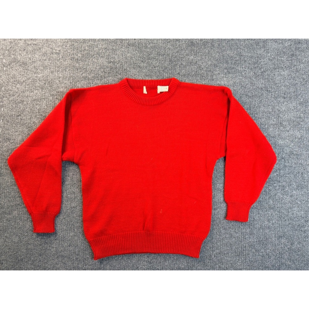 Vintage Red Acrylic Knit Crewneck Sweater Mens Medium Pullover Solid Red Y2K